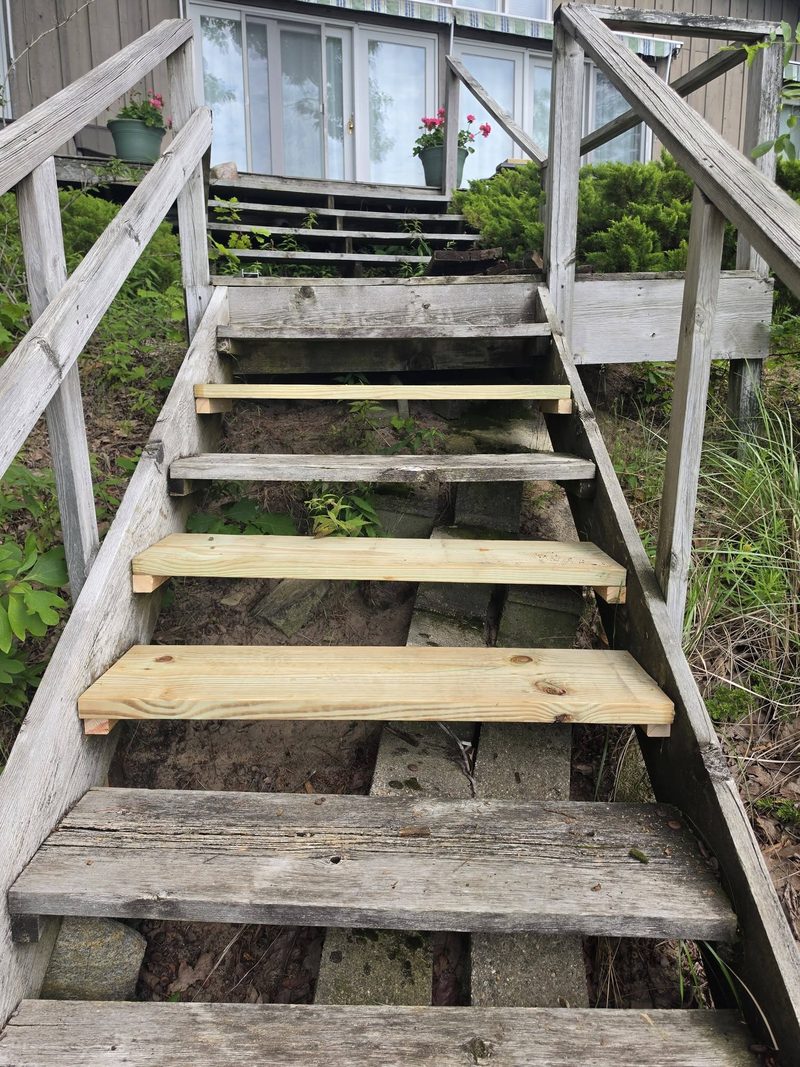 After: New treads on the cottage stairs