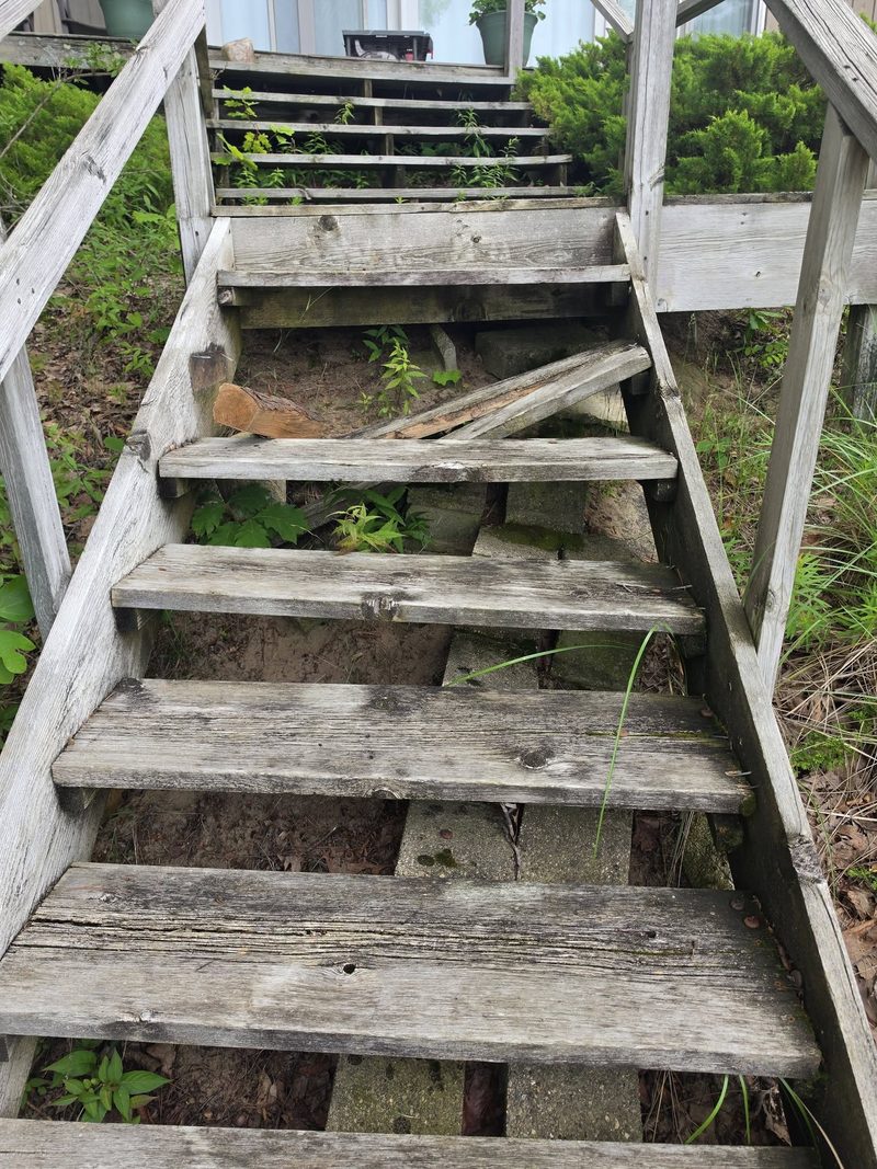 Before: New treads on the cottage stairs