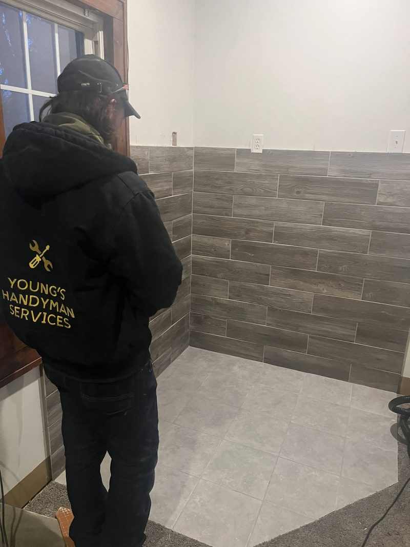 Finished tile wall · Young's Handyman Services