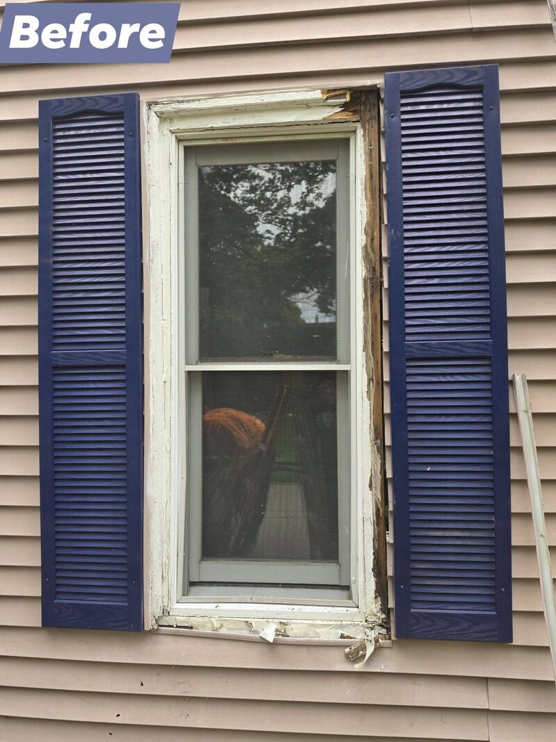 Before: Rotted window trim rebuilt